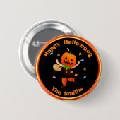 Badge Rond 5 Cm Belle Citrouille Tête ou Traiteuse Halloween (Devant & derrière)