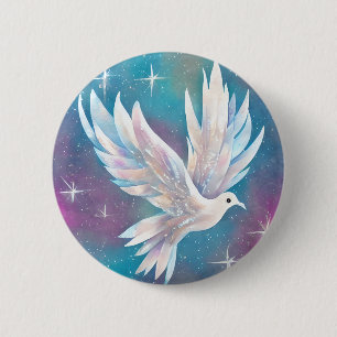 Badge Rond 5 Cm Belle colombe blanche Parties scintillant blanche
