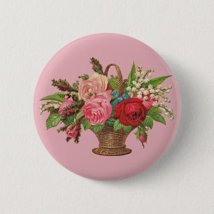 Badge Rond 5 Cm belle corbeille de fleurs victoriennes
