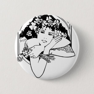 Badge Rond 5 Cm Belle Femme avec Clovers & Shamrocks -