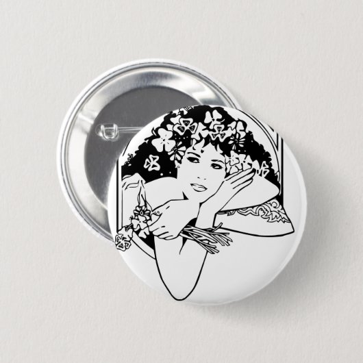 Badge Rond 5 Cm Belle Femme avec Clovers & Shamrocks - (Devant & derrière)