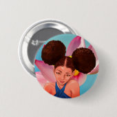 BADGE ROND 5 CM BELLE FILLE NOIRE AFRO PUFF NATURELLE (Devant & derrière)