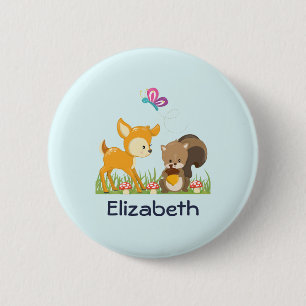 Badge Rond 5 Cm Belle forêt Animaux Caricature Whimsical