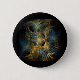 Badge Rond 5 Cm Belle fractale bleue et dorée
