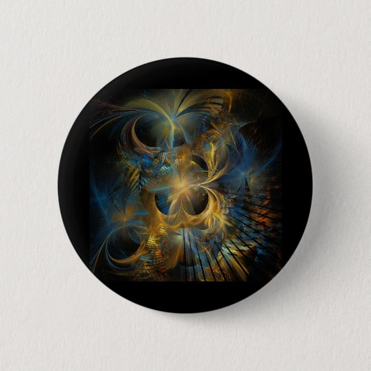 Badge Rond 5 Cm Belle fractale bleue et dorée (Devant)