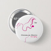Badge Rond 5 Cm Belle icône fille cheveux rose coiffure marque (Devant & derrière)