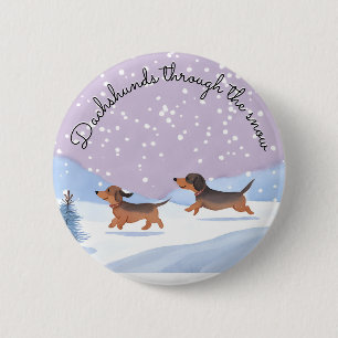 Badge Rond 5 Cm Belle Noël Dachshunds Saucisses de Neige Chiens Do