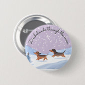 Badge Rond 5 Cm Belle Noël Dachshunds Saucisses de Neige Chiens Do (Devant & derrière)