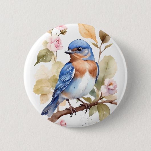 Badge Rond 5 Cm Belle peinture à l'aquarelle de Bluebird (Devant)
