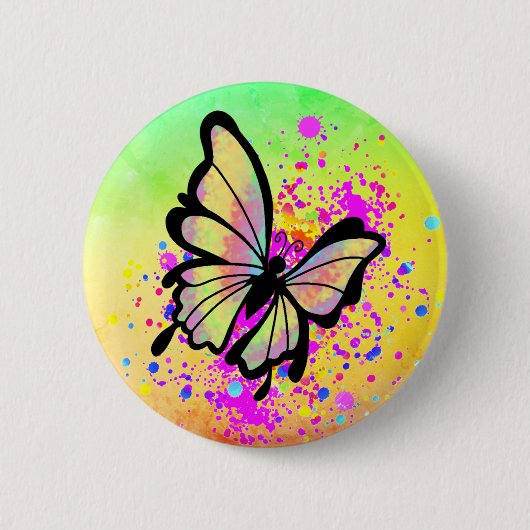Badge Rond 5 Cm Belle Peinture papillon Rainbow Splash Fun (Devant)
