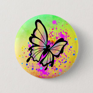 Badge Rond 5 Cm Belle Peinture papillon Rainbow Splash Fun