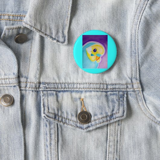 Badge Rond 5 Cm Belle perruche bleue (En situation)