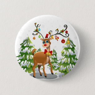 Badge Rond 5 Cm Belle renne dans la neige