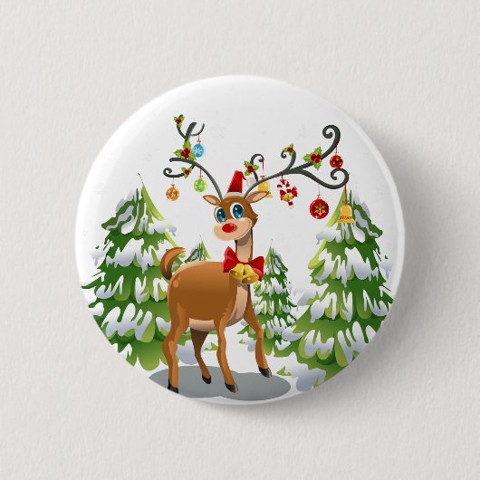 Badge Rond 5 Cm Belle renne dans la neige (Devant)