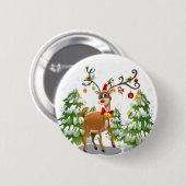 Badge Rond 5 Cm Belle renne dans la neige (Devant & derrière)