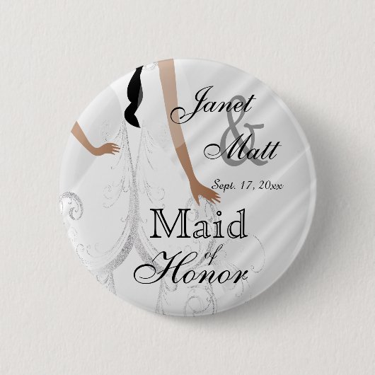 Badge Rond 5 Cm Belle robe nuptiale sur satin blanc (Devant)