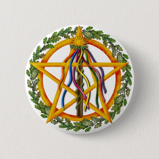 Badge Rond 5 Cm Beltane Star Wiccan Holiday Maypole (Devant)