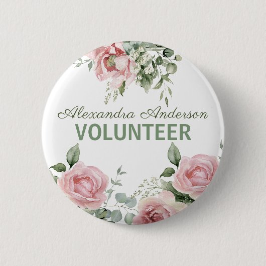 Badge Rond 5 Cm Bénévole aux fleurs roses (Devant)