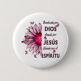 Badge Rond 5 Cm Béni par Dieu Aimé par Jésus