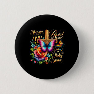 Badge Rond 5 Cm Béni par Dieu aimé par Jésus jour de Pâques