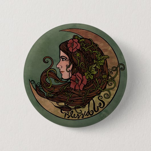 Badge Rond 5 Cm Béni Soit La Déesse Lune Art Pagan (Devant)