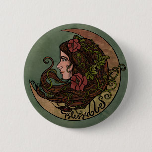Badge Rond 5 Cm Béni Soit La Déesse Lune Art Pagan