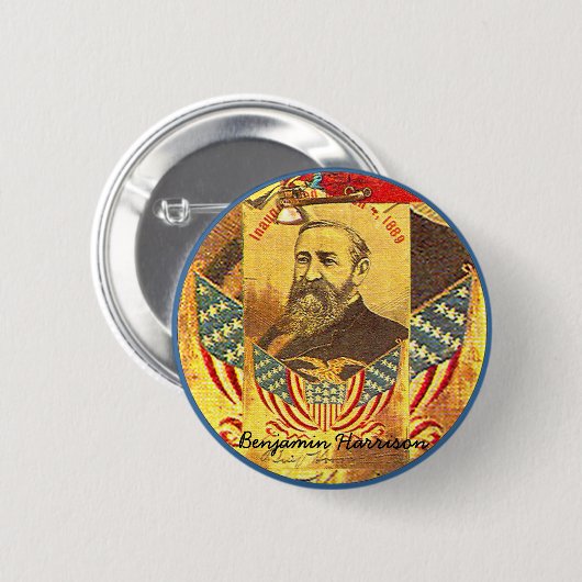 Badge Rond 5 Cm Benjamin Harrison - bouton (Devant & derrière)