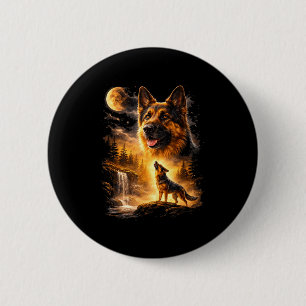 Badge Rond 5 Cm berger allemand hurlant à la lune mème 90s anima