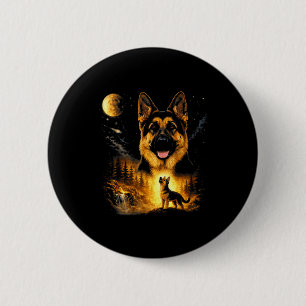 Badge Rond 5 Cm Berger Allemand Hurlement à la Lune Vintage Mystiq