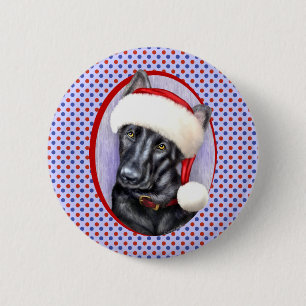Badge Rond 5 Cm Berger allemand noir Noël Père Noël Pup