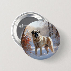 Badge Rond 5 Cm Berger d'Anatolie Noël Laissez Tomber la Neige