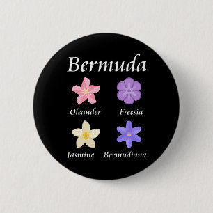 Badge Rond 5 Cm Bermudes - Icônes de fleurs nommées couleur