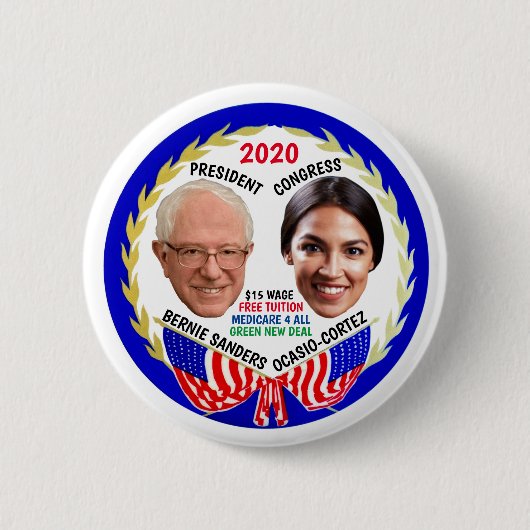 Badge Rond 5 Cm Bernie Sanders / AOC 2020 (Devant)