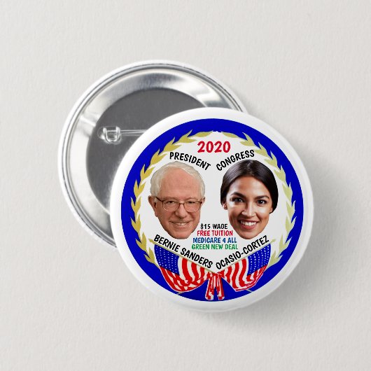 Badge Rond 5 Cm Bernie Sanders / AOC 2020 (Devant & derrière)