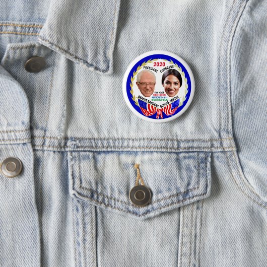 Badge Rond 5 Cm Bernie Sanders / AOC 2020 (En situation)