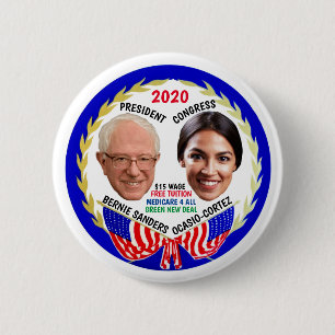 Badge Rond 5 Cm Bernie Sanders / AOC 2020