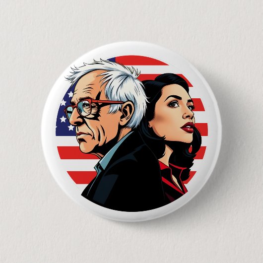Badge Rond 5 Cm Bernie Sanders & AOC Lutter contre l'oligarchie To (Devant)