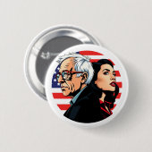 Badge Rond 5 Cm Bernie Sanders & AOC Lutter contre l'oligarchie To (Devant & derrière)