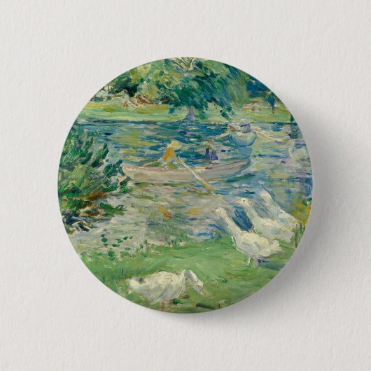Badge Rond 5 Cm Berthe Morisot - Fille En Bateau Avec Oie (Devant)