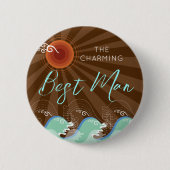 Badge Rond 5 Cm BEST MAN Cool Waves & Brown Sun Chic Beach Wedding (Devant)