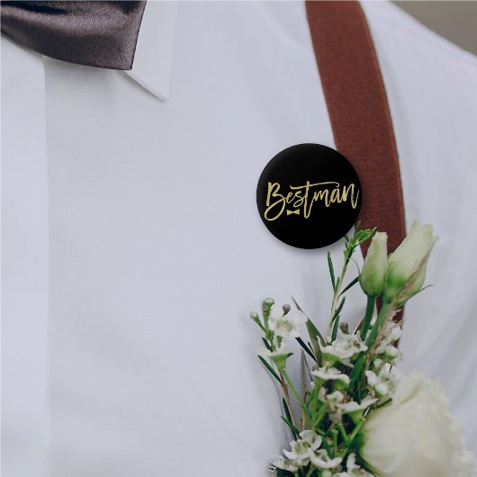 Badge Rond 5 Cm Bestman Bow Cravate Gold Script Bachelor Party Mar