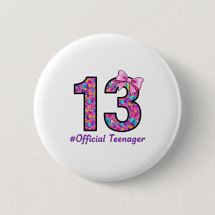 Badge Rond 5 Cm Bi 13 ans Coquette Bow officielle Adolescente 13e