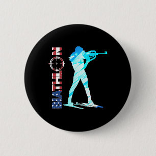 Badge Rond 5 Cm Biathlon Usa Drapeau Vêtements American Cross-coun