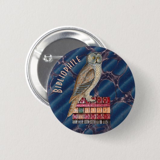 Badge Rond 5 Cm Bibliophile Owl (Devant & derrière)
