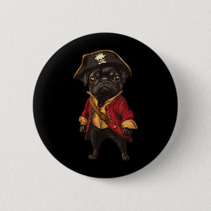 Badge Rond 5 Cm Bichon Pug noir déguisé en pirate Chien Pug drôle