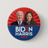 Badge Rond 5 Cm Biden Harris Photo - 2024 étoile - Bleu Bleu Blanc (Devant)