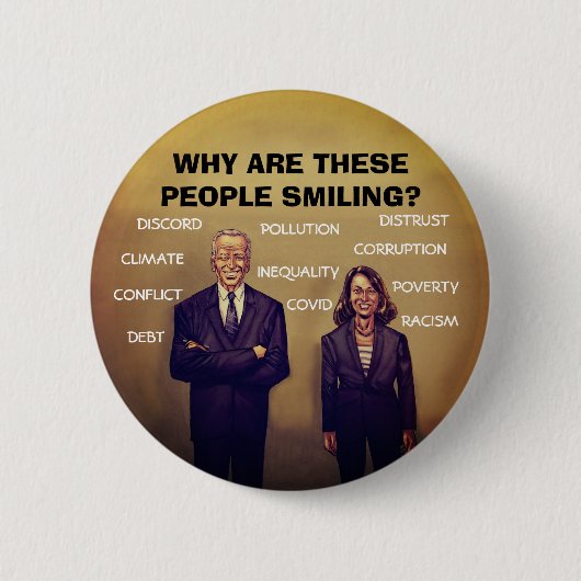 Badge Rond 5 Cm Biden / Harris : Pourquoi sourient-ils ? (Devant)
