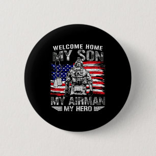 Badge Rond 5 Cm Bienvenue à la maison fils héros aviateur fier pap