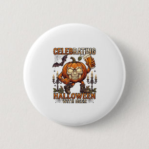 Badge Rond 5 Cm Bière d'Halloween Crâne Citrouille Chauve-Souris C