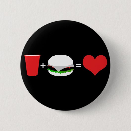 Badge Rond 5 Cm bière + hamburger = amour (Devant)